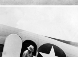 VIP officers exit transport airplane in the CBI during WWII.  Photo by 4th Photo Tech Unit, provided by Dorothy Yuen Leuba.