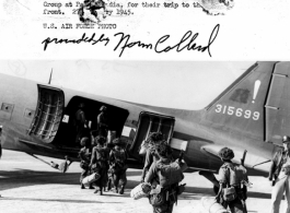 In 1945, Gurkha troops board of the 2nd Air Commando Group board a C-47 for transport from Palel, India, to Meiktila, Burma.  As can be seen in the blow-up below, the famous Gurkha are extremely well equipped.  Photo from Norm Collard.