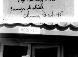 Timmins and Kohn in front of Camp Schiel mess hall, China, February 1945.