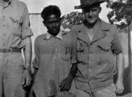 Big Chris, Bud Chapin, and another GI pose with local man in Chaukulia, India 1943.