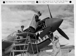 Chinese-American mechanics work on P-40 fighter of the 76ht Fighter Squadron, 23rd Fighter Group, at Kunming, China, on November 20, 1942. These mechanics are: S/Sgt. Pak On Lee, S/Sgt. George Lunn, and S/Sgt. Phillip Pon.