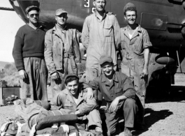 Maintenance and support personnel take the opportunity to pose together, with the B-25J, #439. 491st Bomb Squadron, Yangkai AB, China.  Does anyone recognize these men, or have any additional background to provide? Please contact us.