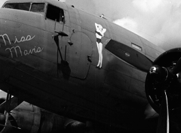 Nose art of the C-47 transport "Miss Mavis" in the CBI during WWII.