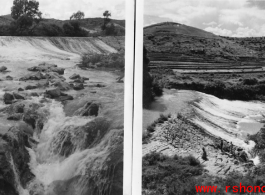 A dam and and falls about 8 miles southeast of the Luliang air base area in Yunnan province, China, where the GIs went to swim and relax. During WWII.