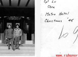 Capt. Lu, and Chen, at the Metro Hotel in the city of Nanjing (Nanking) in China during WWII, Christmas 1946.