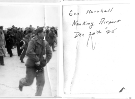 Generals Marshal and Wedermeyer in  the city of Nanjing (Nanking) in China during WWII, at the Nanjing Airport, December 20th, 1946.