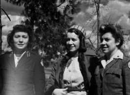 Celebrities visit and perform at Yangkai, Yunnan province, during WWII: Hollywood actres on left, Opera singer Lily Pons in the center, medical staff on right.