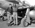 Col. Ed McComas and another man in front of Col. McComas' P-51D fighter (#44-11280) during WWII in the CBI.