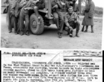 Enlisted men of the 51st Fighter Group in the 14th Air Force, with carbines in hand, travel to work in their all-purpose weapons carrier, fixed to lift heavy bombs onto fighters as well as carry personnel and supplies. A Chinese soldier looks on.  Left to right: Pfc. John H. Carlisle, Pfc. Vincent R. Elliot, Cpl. Ralph E. Manna, T/Sgt. Robert L. Sorenson, Cpl. Reed L. Lehnus, Cpl. Milton Shenk, Sgt. William L. Martenic, M/Sgt. Lawrence E. Linrud, Robert H. Wray, Cpl. Robert C. Mauck, Sgt. Henry E. Kubechek,