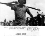 Young girl shoulders carrying-pole to repair runway at Liuzhou, Guangxi province, in the CBI, after Japanese retreat after Ichigo.