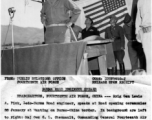 Brig. Gen. Lewis A. Pick gives a speech at the Burma Road opening ceremonies at Wanting. In the background (left to right) are General C. L. Chennault, General Wei Li Huang, and Lt. Gen. Dan I Sultan. Notably, both Chennault and Wei are looking skyward with interest at whatever planes are flying there.