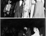 Hollywood stars put on variety show for GIs in the CBI during WWII, including Ruth Dennis (far left), Ben Blue, Ann Sheridan, and Mary Landa.