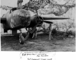 A ground crew preps a B-25 for flight in the CBI during WWII. East India. "Sgt. Marshall Wikey went on flight to take photos."