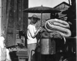 Chinese civilian evacuation via train in Guangxi province, China, during WWII, during the summer or fall of 1944 as the Japanese swept through as part of the large Ichigo push.
