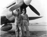 American flyers pose with P-40 fighter plane nicknamed "Jeffery C." in the CBI during WWII.