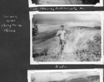 GIs exploring, carbines in hand, in the countryside near Chenggong air base, Yunnan, China. During WWII.  Sam Hansen, Bill Lesak, Vern Martin.