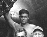 Arnold Wall was a member of 330th Troop Carrier, 9th CC, in the CBI during WWII. Here he poses with the engine of a C-47 transport airplane as part of an engine change crew. After his time of service during the war, Sergeant Wall returned home and became a successful fine watch repairman, running a business from his home, despite facing his own personal struggles. He passed away in 1963.  Engine Change Crew photo,   From the collection of Arnold Wall. (Much appreciation to son D. W.)