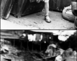 A young boy sits among discarded furniture, presumably items that had ultimately been discarded, during their flight in the face of the Japanese Ichigo campaign in fall 1944.