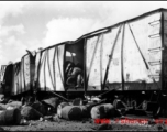An American fuel train after bombing by Japanese bombers of September 27, 1944 during 45 minute air raid.
