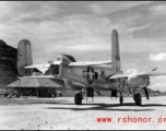 Aircraft 43-4628, an 11th Bomb Squadron B-25H, is parked somewhere on Luichow Airfield.    From the collection of Hal Geer.