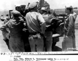 Maj. Gen. Albert C. Wedemeyer talks to a group of flyers in Suichwan (Suichuan), China, in 1944, during WWII.