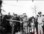 The American opera star Lily Pons stands between conductor Andre Kostelanetz, her husband, and Brigadier General Lewis A. Pick just prior to the formal ‘ribbon cutting’ ceremony demonstrating the completion of the Stilwell Road. On 4 February 1945 the first convoy from Ledo, with General Pick at the front, reached Kunming as firecrackers exploded, missionary nuns waved, and Chinese bands played. That night the governor of Yunnan Province gave a banquet with American operatic star Lily Pons and her husband, 