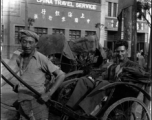 Bob Leavens poses riding a rickshaw in Guiyang (Kweiyang), China, in 1944.