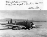 Japanese "Zero" (with Nationalist markings) hard on the ground after ground looping at the airport at Nanjing, China. November, 1945.  Photo from Bill Barclay.