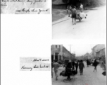 Daily life in SW China in 1945--pig on wheelbarrow near Chengdu ,and street scene in Kunming.