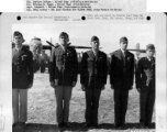 Members of the 341st Bomb Group are presented awards in 1942 in China on 20 December 1942.  They are:  Lt. Dallas Clinger Col. Herbert Morgan Col. William E. Basye Capt. Campbell Sgt. Doug Radney