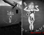 An image from the Roubinek Collection, showing the nose art of a crashed B-24 bomber, "Lady Luck II."