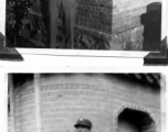 American standing at gate; Chinese guard standing at gate. During WWII.