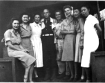 Celebrities visit and perform at Yangkai, Yunnan province, during WWII: Mary Landa and Ruth Dennis on far left, and Ann Sheridan third from right, during visit medical staff, likely at Yangkai.
